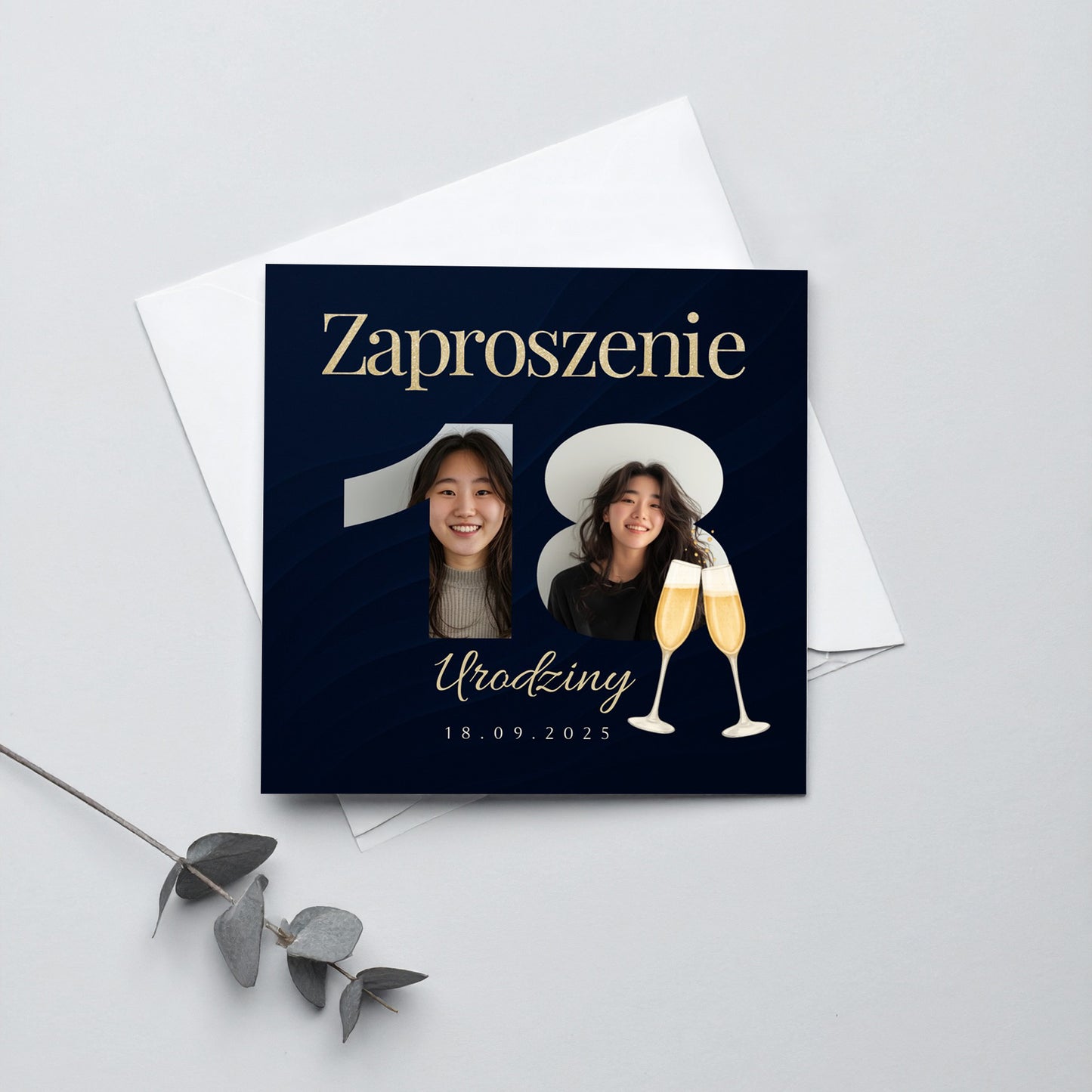 Zaproszenie na 18 urodziny 15x15 z kopertą - Personalizowane