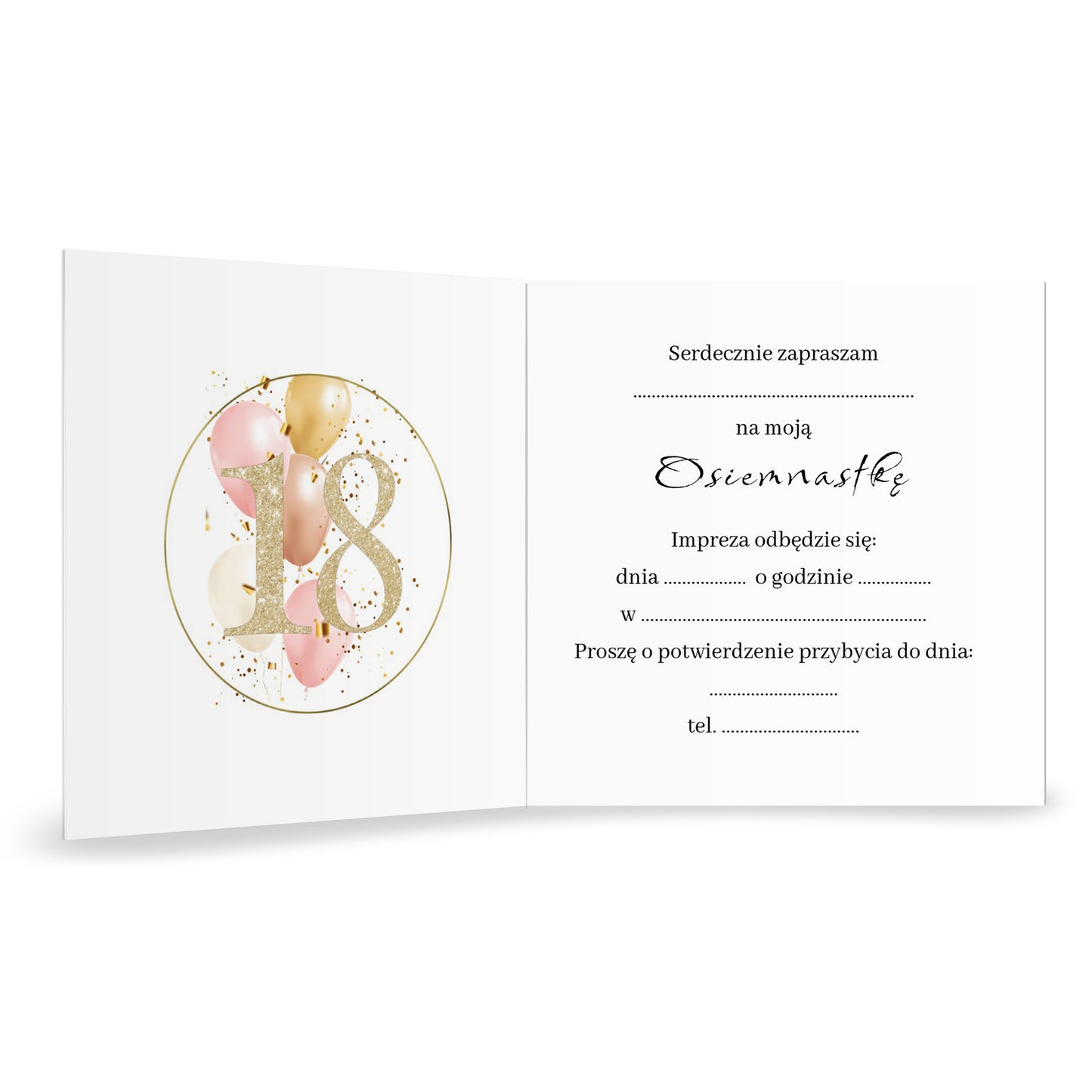Zaproszenie na 18 urodziny 15x15 z kopertą - Personalizowane