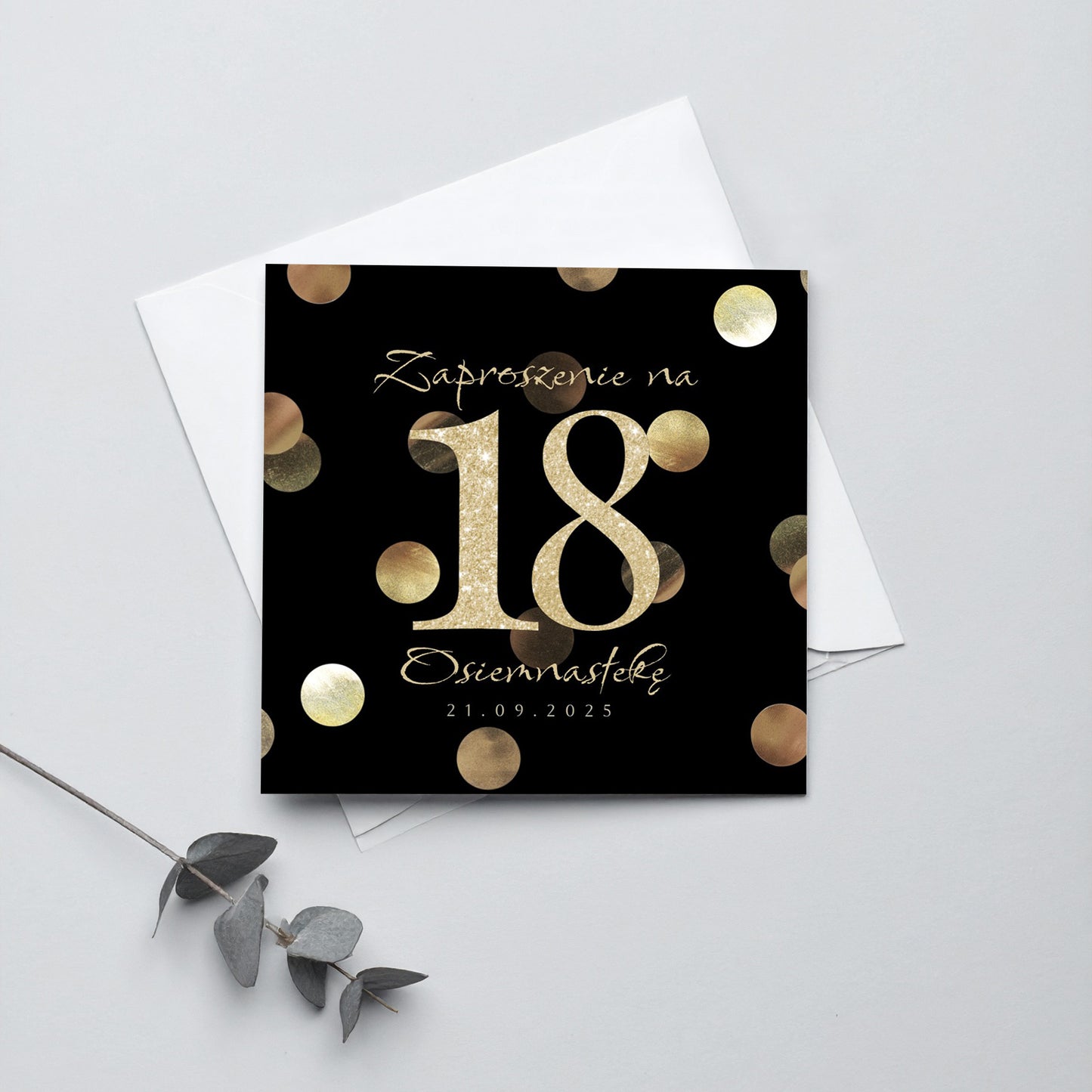Zaproszenie na 18 urodziny 15x15 z kopertą - Konfetti