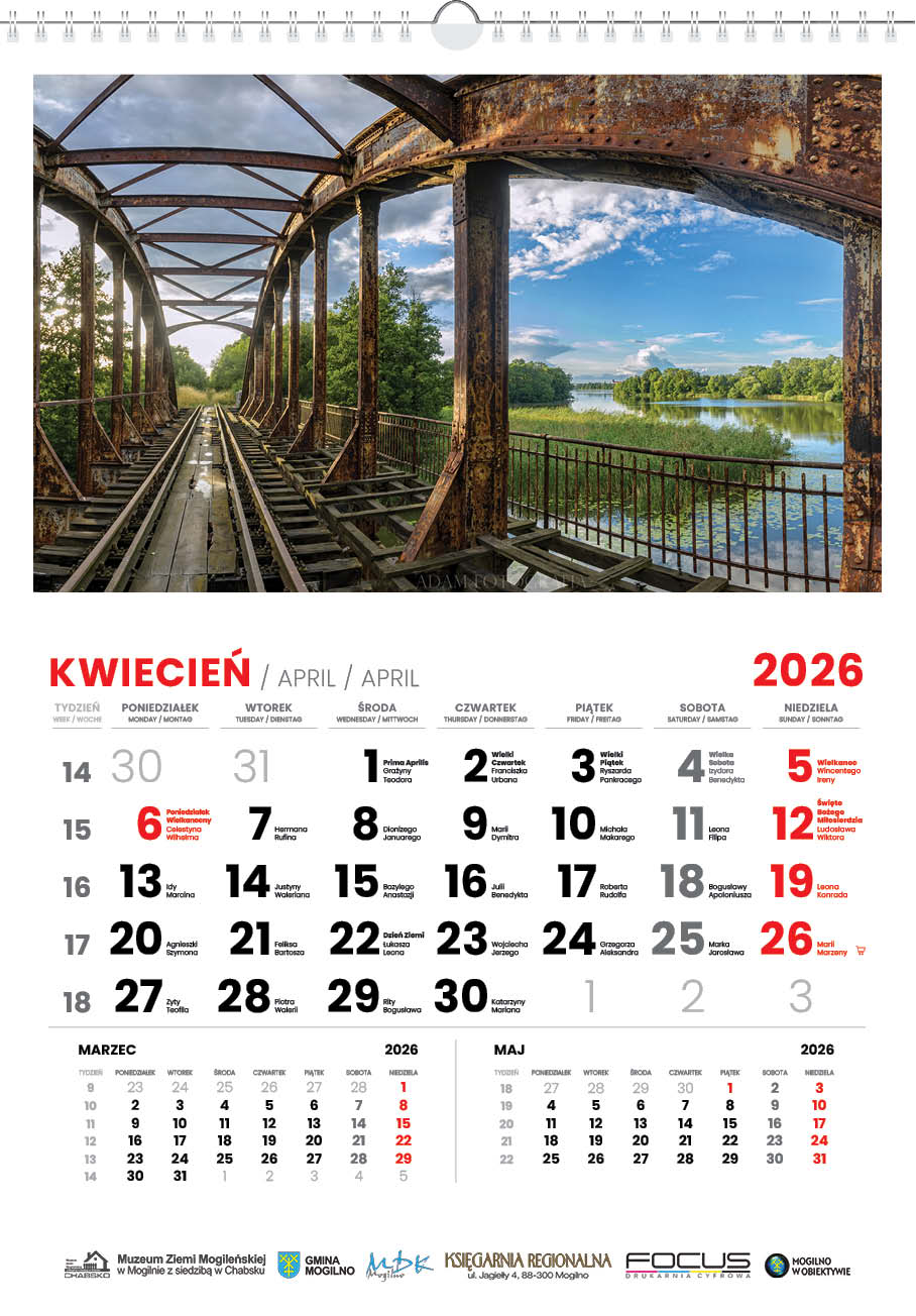 Kalendarz Mogilno w obiektywie 2026 układ poziomy