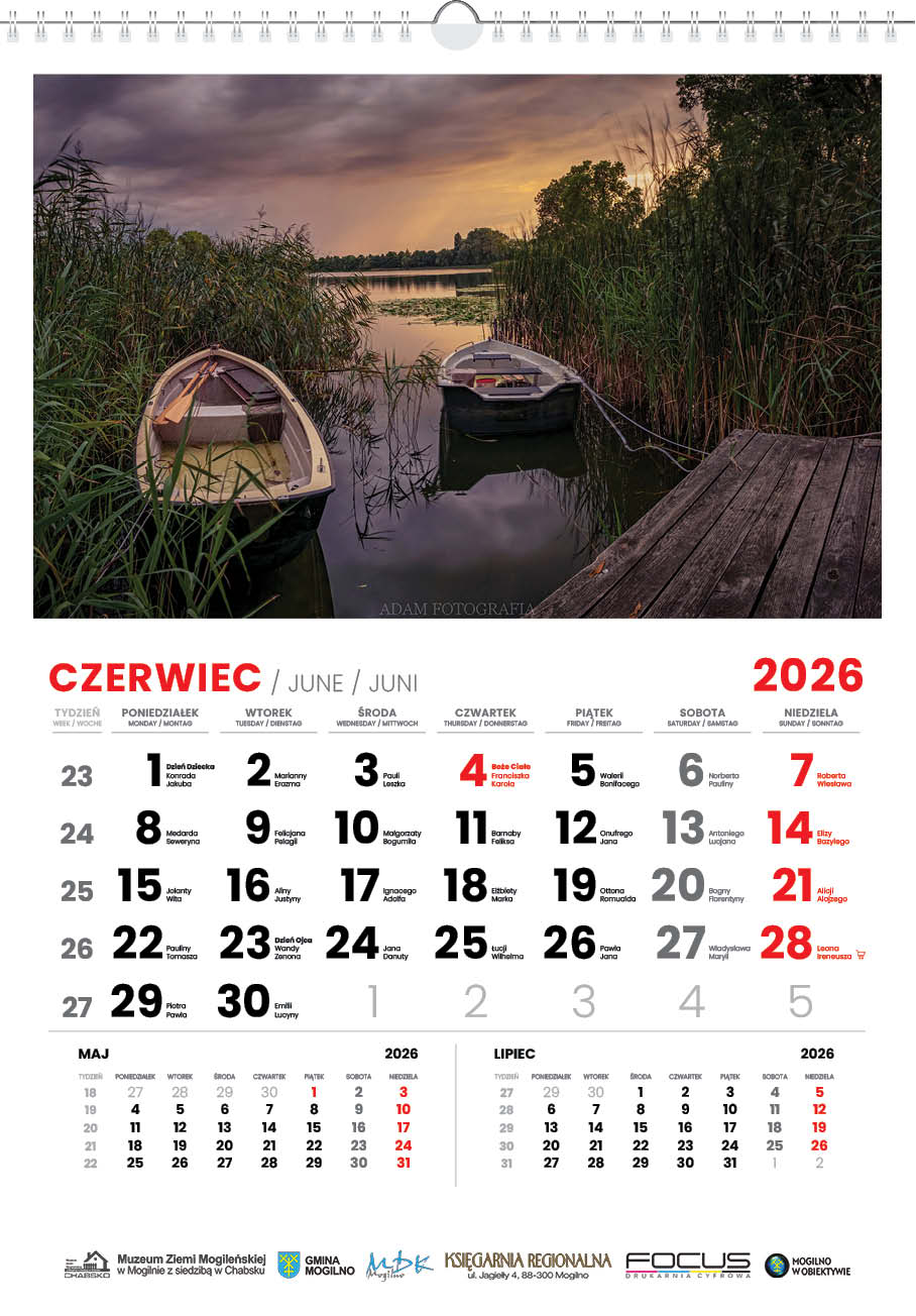 Kalendarz Mogilno w obiektywie 2026 układ poziomy