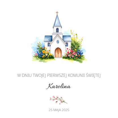 Kartka składana z życzeniami na I Komunię Świętą 15 x 15 cm 4 strony