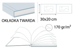 Fotoksiążka 30x20 karty 170 g. Okładka twarda 