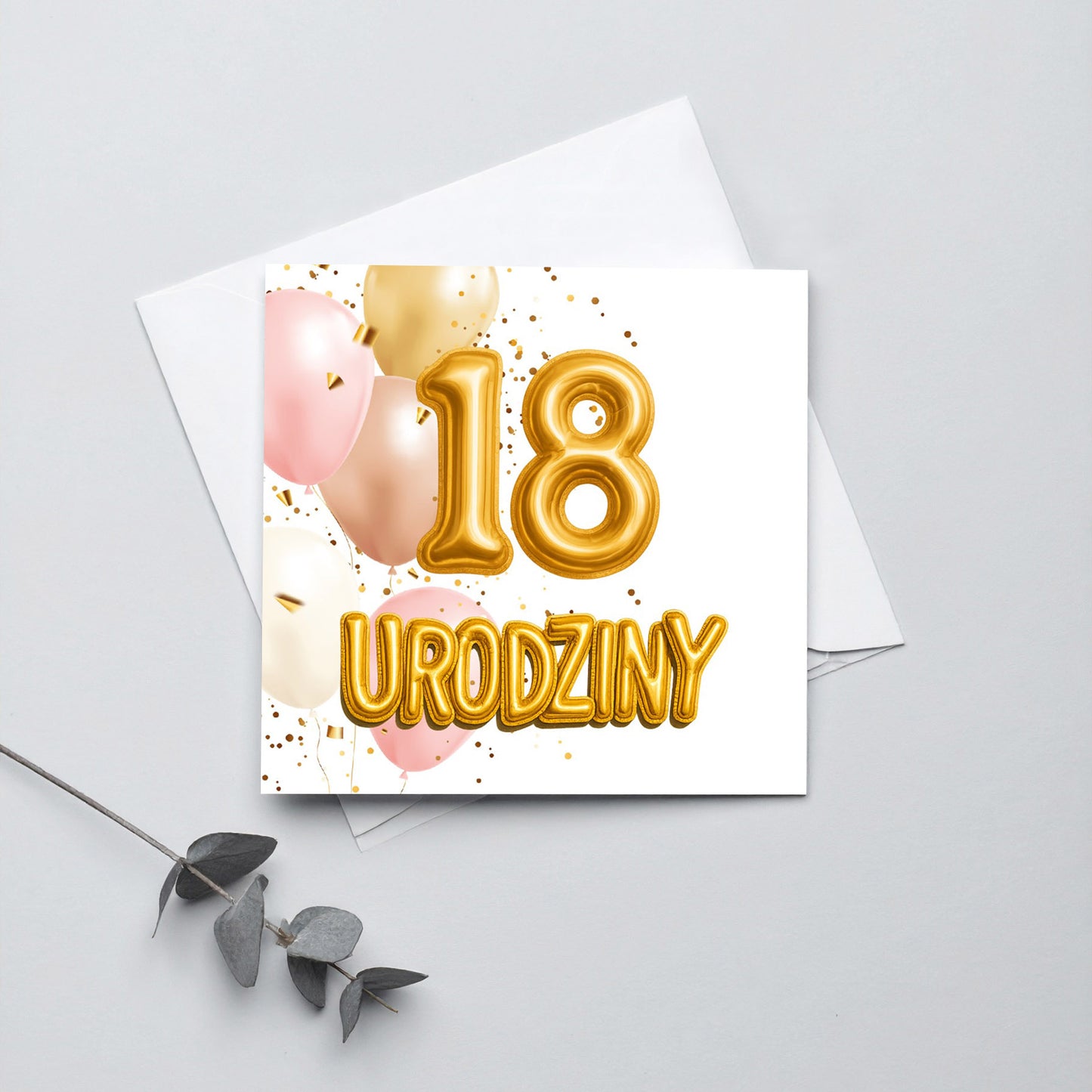 Zaproszenie na 18 urodziny 15x15 z kopertą  -  Balony