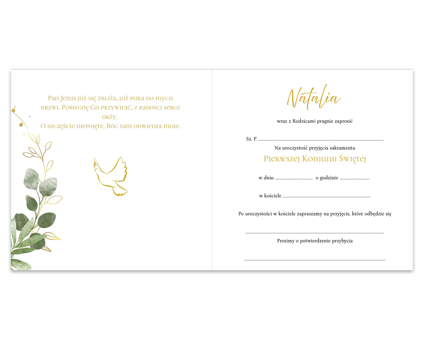 Zaproszenie na I Komunię Świętą – liście
