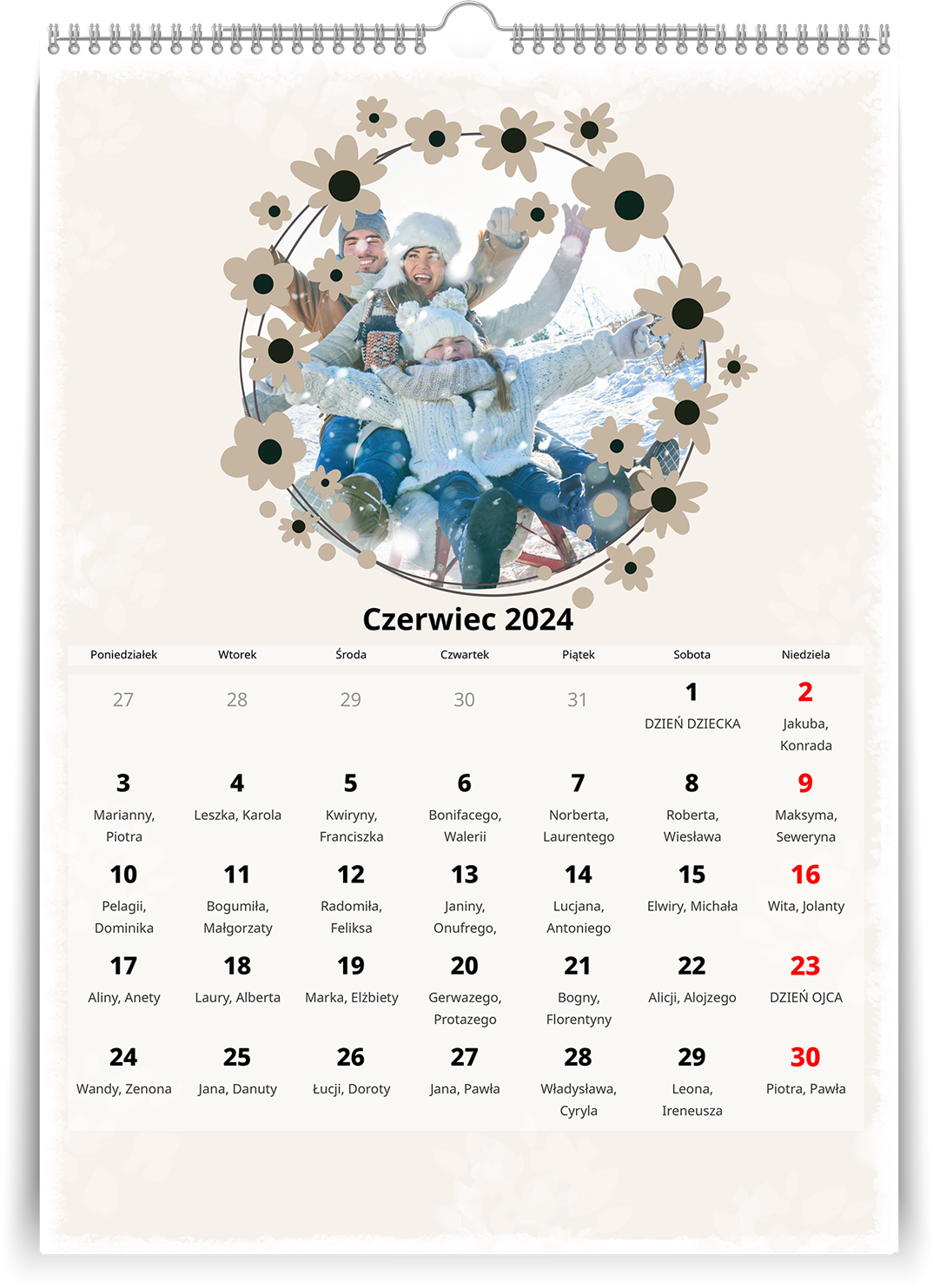 kalendarz z własnymi zdjęciami A3 pionowy boho