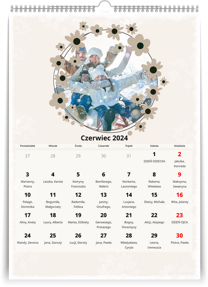 kalendarz z własnymi zdjęciami A3 pionowy boho