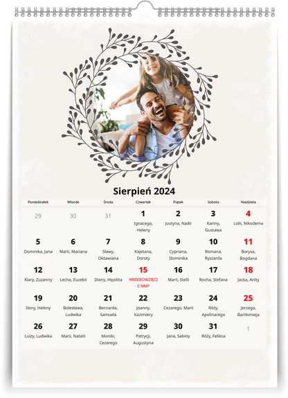 kalendarz z własnymi zdjęciami A4 pionowy boho