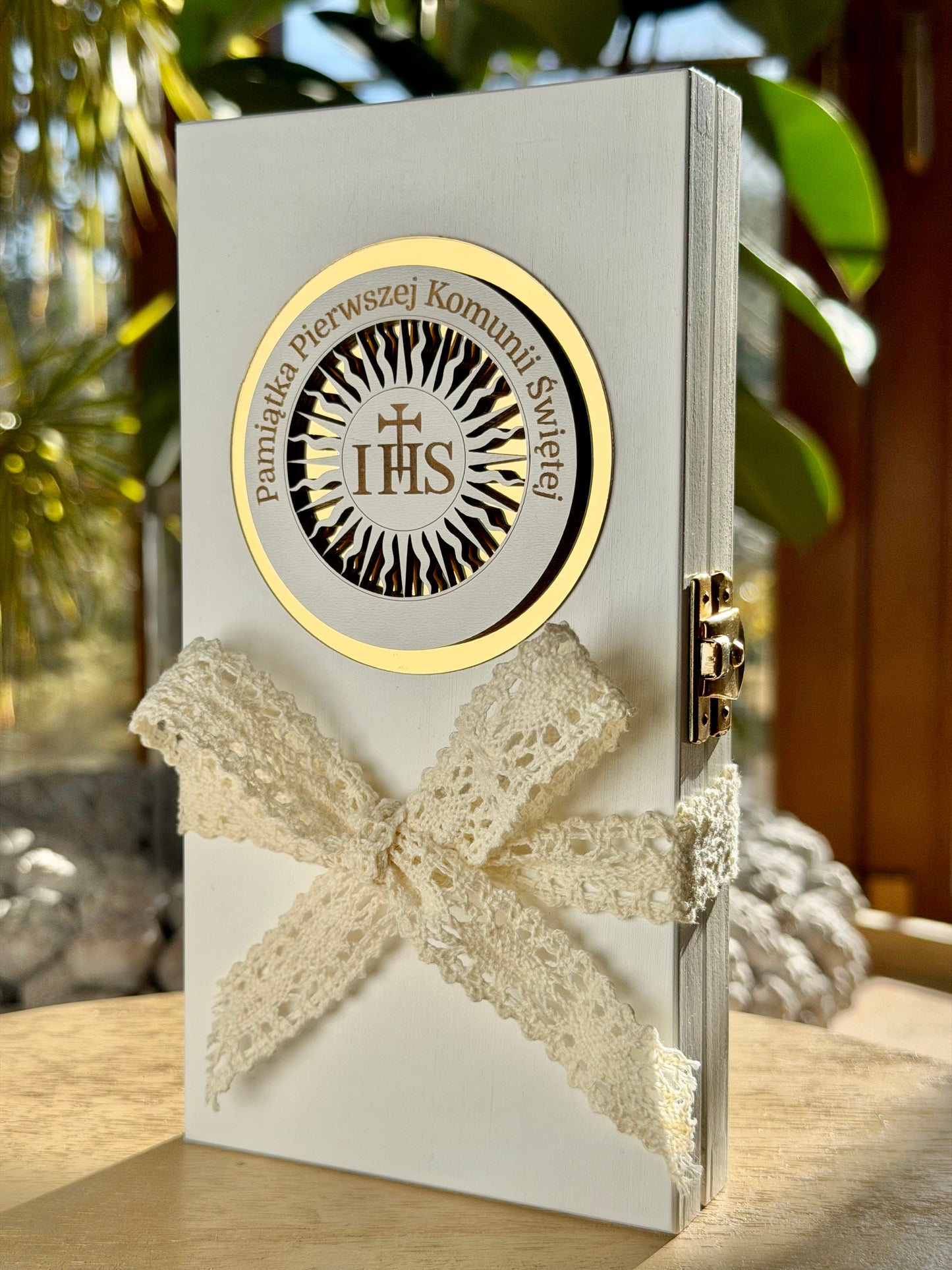 Pamiątka I Komunii Świętej - drewniane pudełko na banknoty
