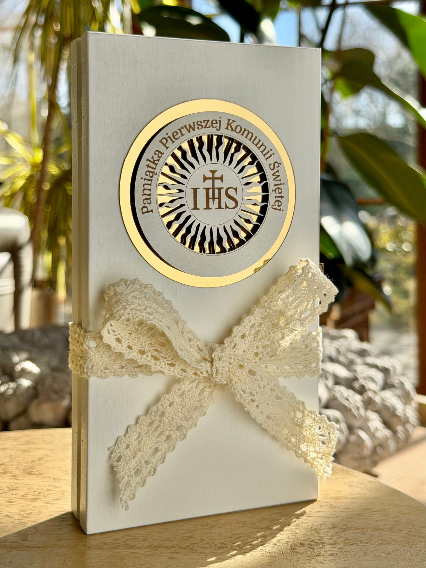 Pamiątka I Komunii Świętej - drewniane pudełko na banknoty