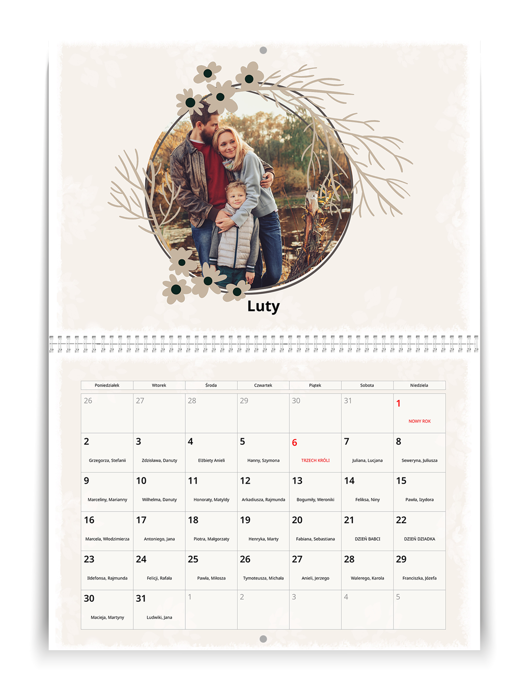 kalendarz z własnymi zdjęciami spiralowany boho